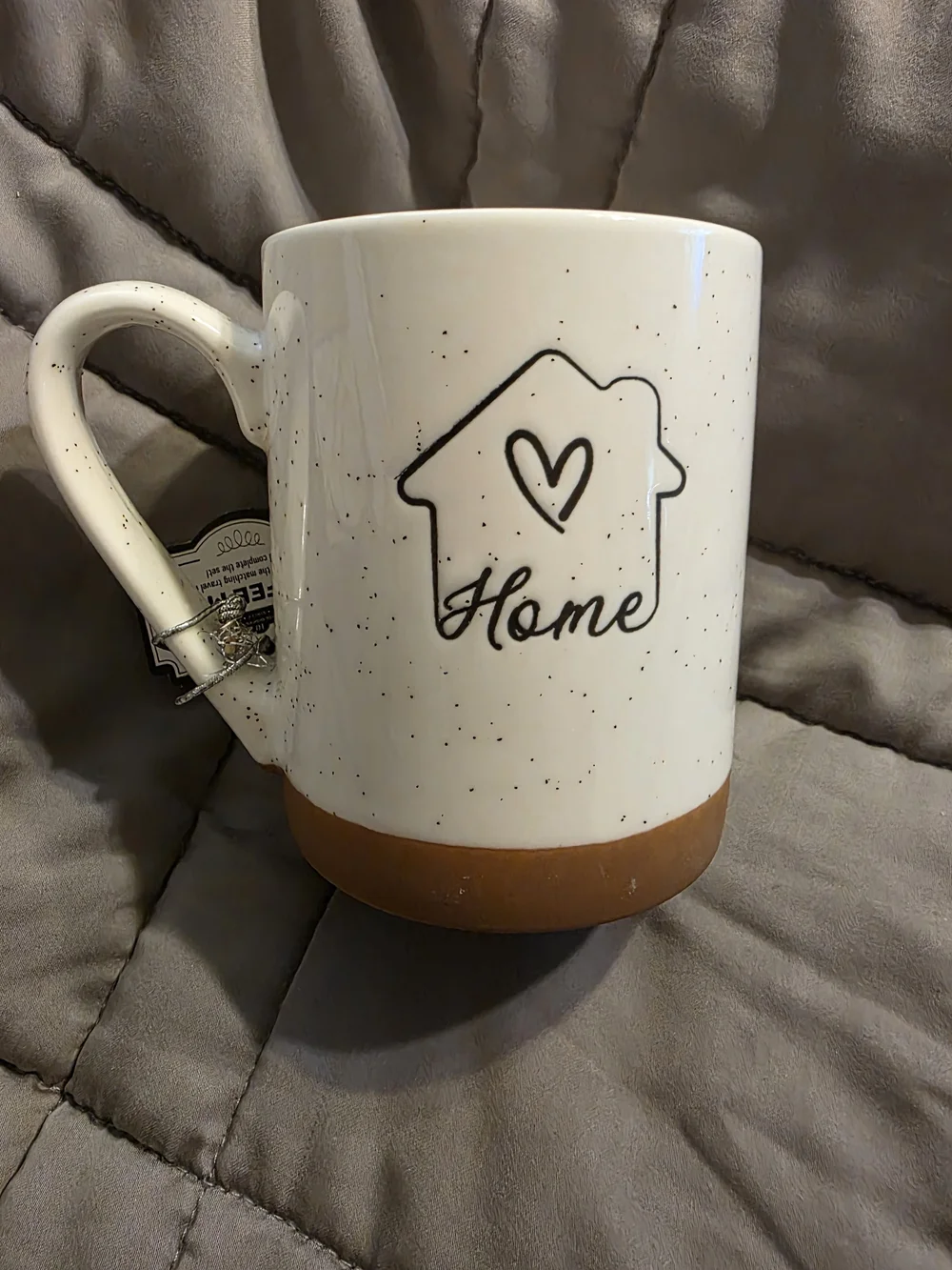 Home Speckled Ceramic Coffee Mug with Brown Accent